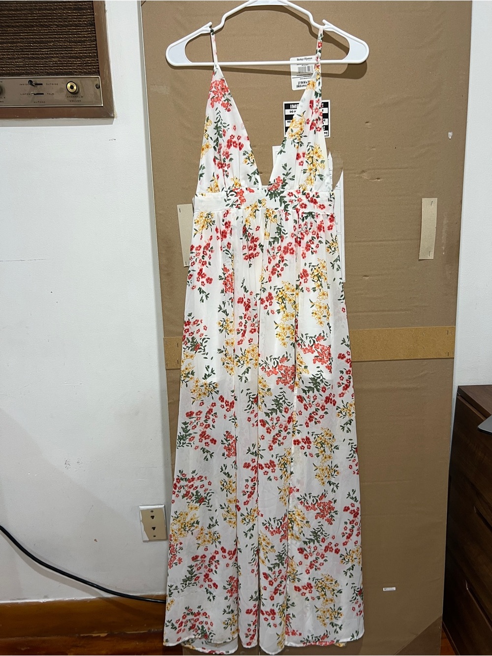Forever 21 White Maxi Dress with Red & Yellow Floral Print